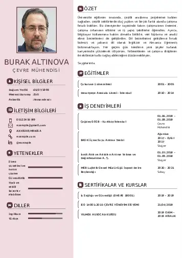 Çevre Mühendisi CV Örnekleri cv indir